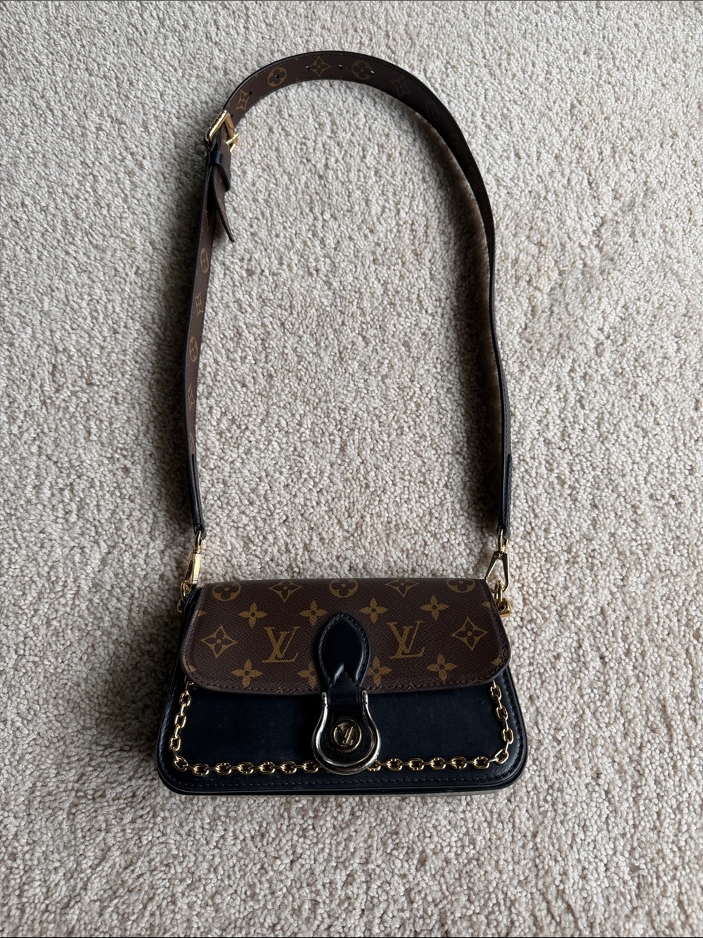 Louis Vuitton Brown Monogram and Black Crossbody Shoulder Bag